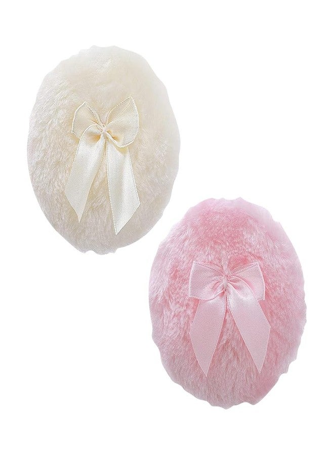 GSHLLO 2 قطع 4 بوصة كرات بودرة كبيرة رقيقة فائقة النعومة من الفيلور كرات بودرة للوجه والجسم قابلة لإعادة الاستخدام كرات بودرة فضفاضة قابلة للغسل كرات مكياج زغبية مع رباط وردي أصفر - Image 1