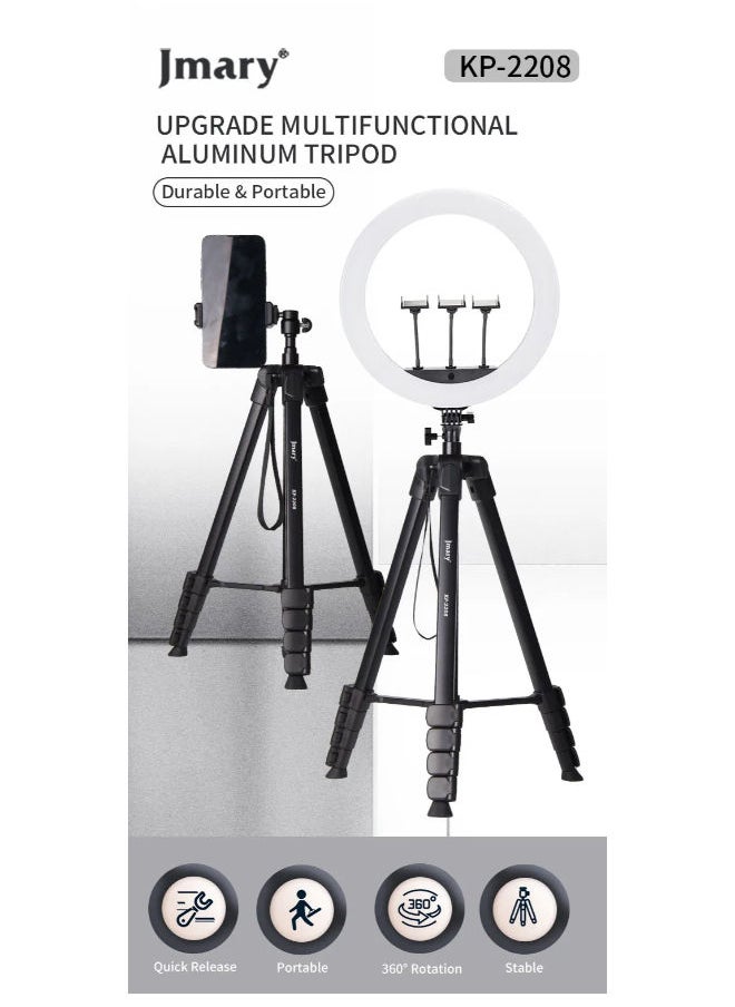 Jmary Aluminum Extendable Tripod Stand With Phone Holder Compatible for all Cameras Cell Phones Projector Webcam Spotting Scopes portable Tripod for Photography and Video Recording (KP-2208)  - Image 1