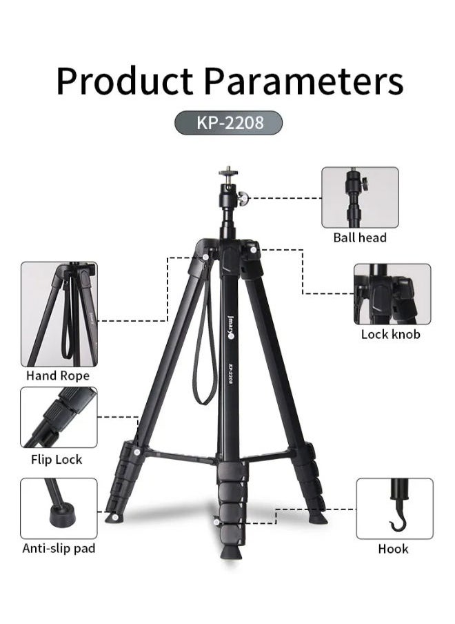 Jmary Aluminum Extendable Tripod Stand With Phone Holder Compatible for all Cameras Cell Phones Projector Webcam Spotting Scopes portable Tripod for Photography and Video Recording (KP-2208)  - Image 2