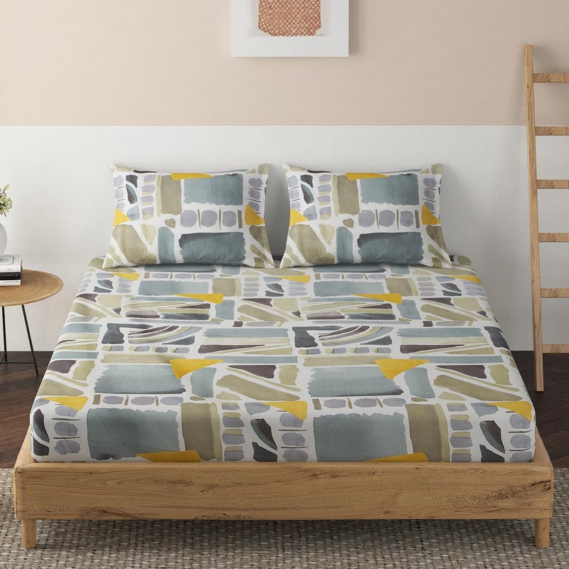 HOKIPO HOKIPO Brushed Microfiber 135 GSM Printed Elastic King Size Fitted Bedsheet, 78x72 inches with 2 Pillow Cover, Abstract Prints Grey (IN-630-D22)  - Image 2