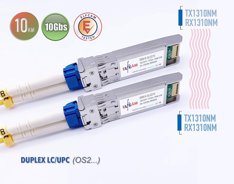 Elfcam ® - 2 Pack 10Gb SFP+ Transceiver Module, 10GBase-LR SFP+ Module 1310nm, LC/UPC Duplex Singlemode Connector (OS2), DDM10KM - Image 4