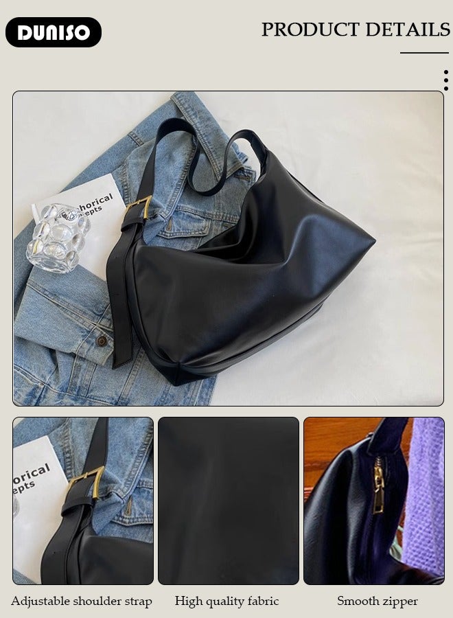 DUNISO Women's Shoulder Tote Bag Faux Leather Handbag For Women Large Capacity Bucket  Crossbody Bag Fashionable Travel Messenger Bag Shoulder Bag For Ladies Girls College Students - Image 2