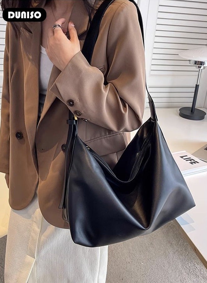 DUNISO Women's Shoulder Tote Bag Faux Leather Handbag For Women Large Capacity Bucket  Crossbody Bag Fashionable Travel Messenger Bag Shoulder Bag For Ladies Girls College Students - Image 3