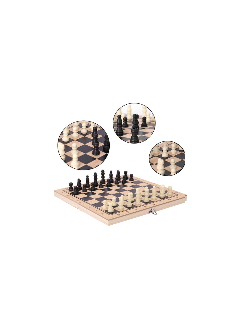 DeloPik Classic Wood Folding Chess Board 3 in 1 Wooden Chess, Checker and Backgammon Set - Image 2