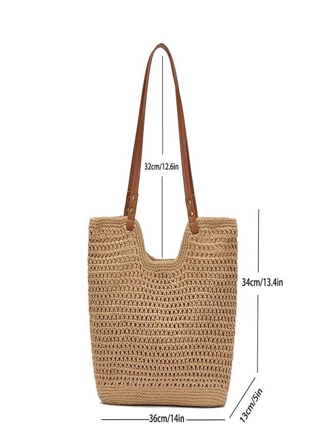 Bototack Straw Beach Tote Bag for Women - Large Summer Crochet Beach Bag, Boho Woven Shoulder Handbags for Vacation Travel, Khaki, Large, Bohemia - Image 5