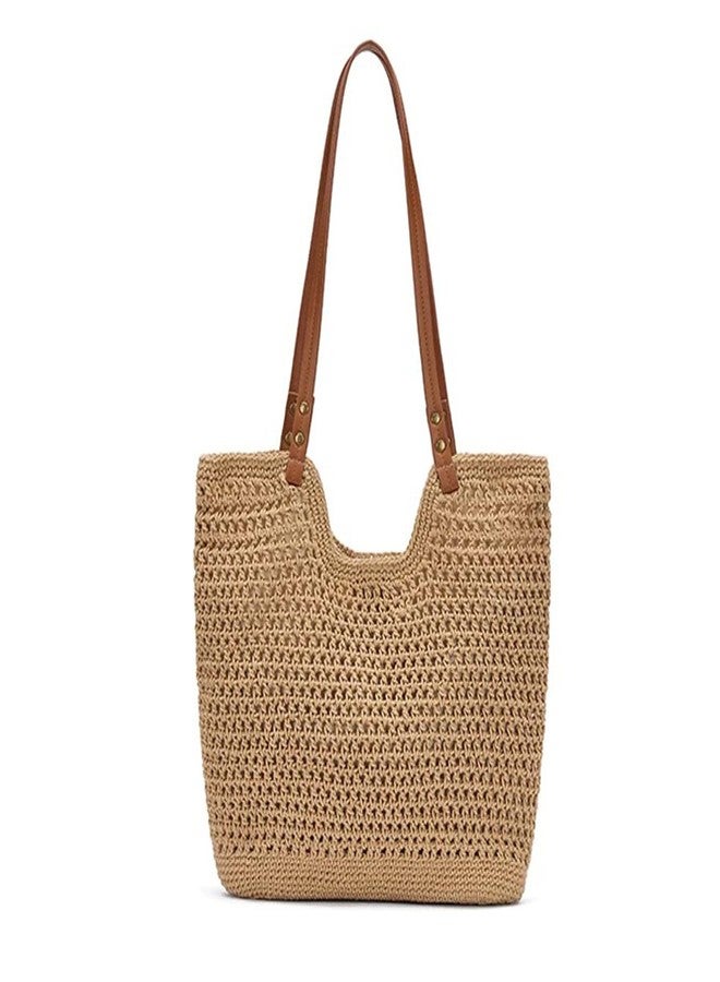 Bototack Straw Beach Tote Bag for Women - Large Summer Crochet Beach Bag, Boho Woven Shoulder Handbags for Vacation Travel, Khaki, Large, Bohemia - Image 1