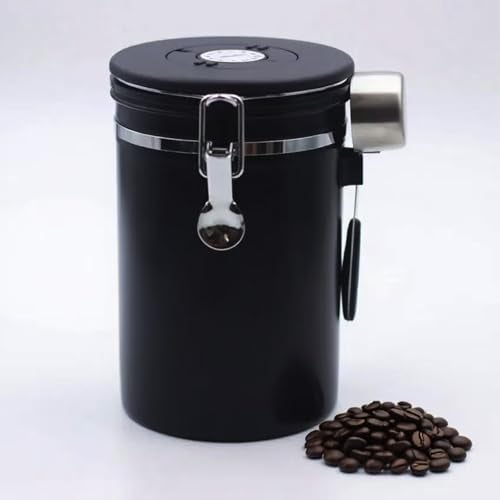 TacoMynxify Airtight Coffee Canister – 22oz Stainless Steel Coffee Container with 2 tbsp Scoop & Date Tracker, Black – Food Storage Jar for Beans, Tea & Pantry Essentials - Image 1