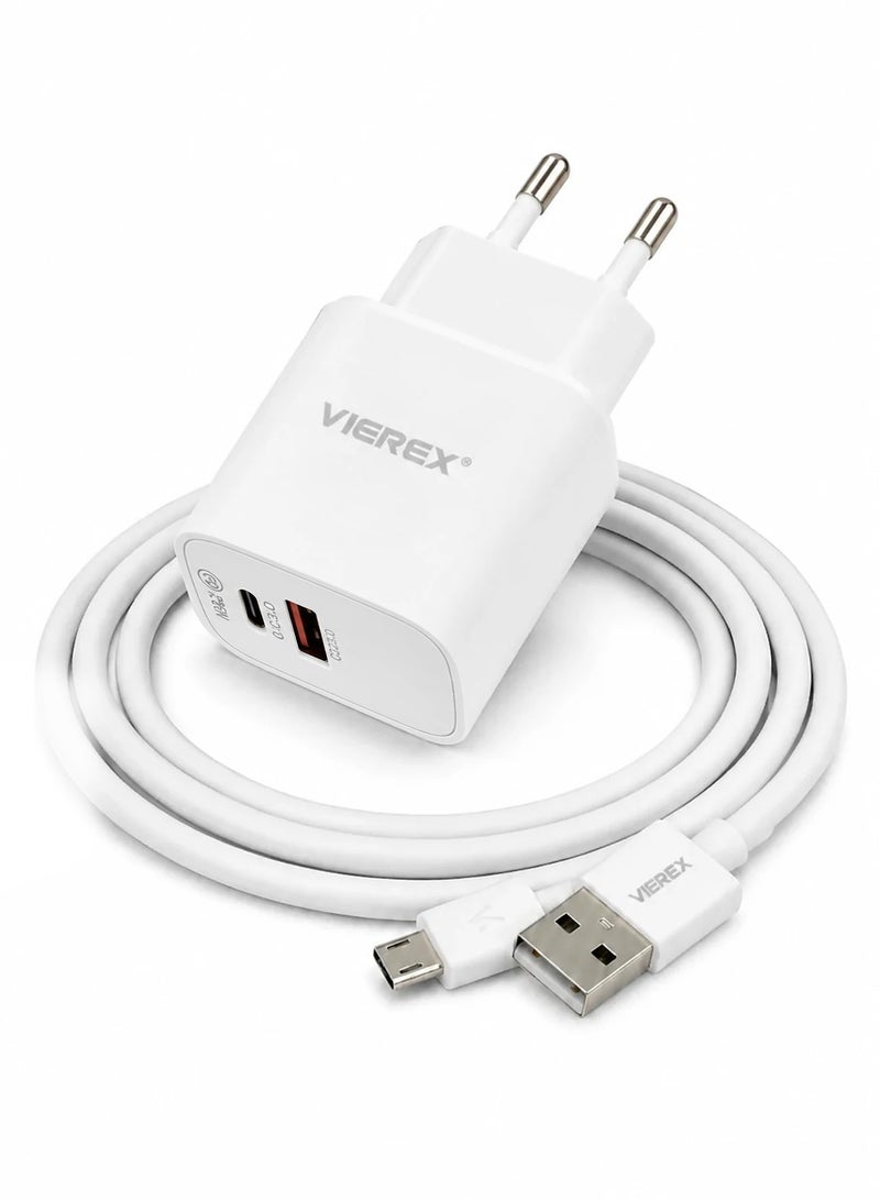 Vierex شاحن حائط سريع مزدوج المنفذ بقوة 25 واط يتضمن كابل USB-C إلى USB-C لسلسلة Type-C - Image 3