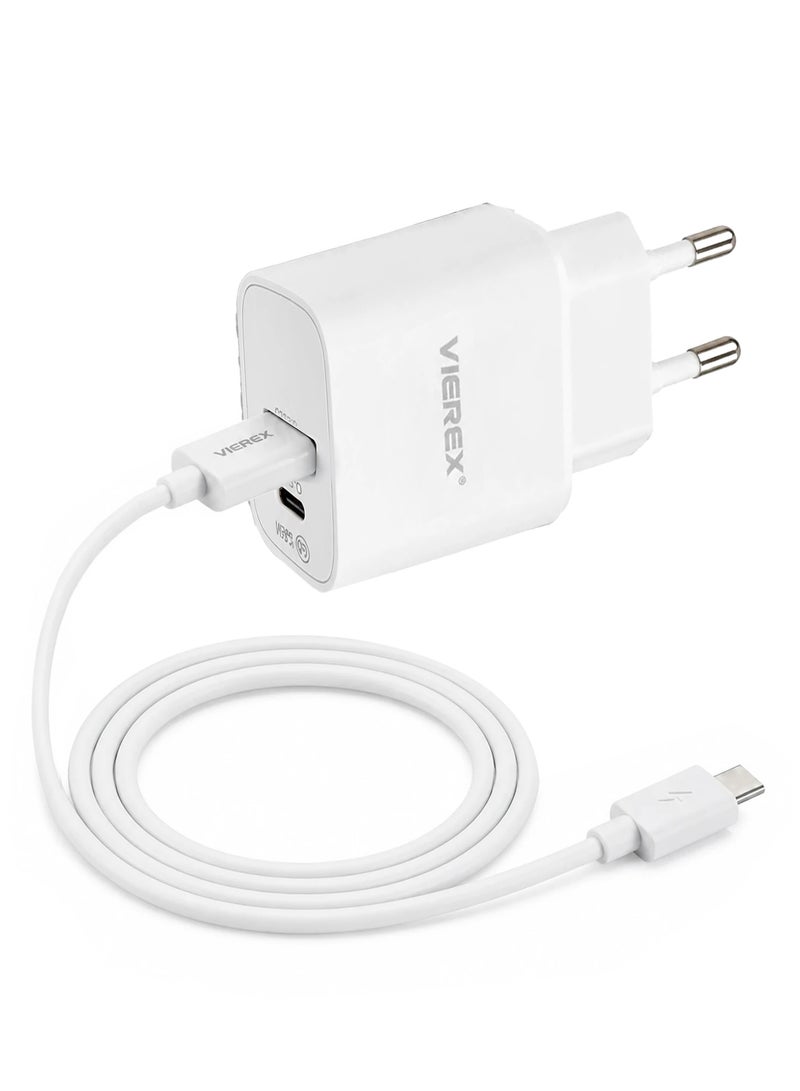 Vierex شاحن حائط سريع مزدوج المنفذ بقوة 25 واط يتضمن كابل USB-C إلى USB-C لسلسلة Type-C - Image 4