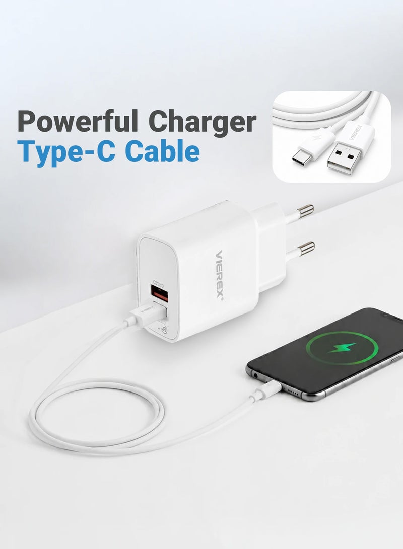 Vierex شاحن حائط سريع مزدوج المنفذ بقوة 25 واط يتضمن كابل USB-C إلى USB-C لسلسلة Type-C - Image 2