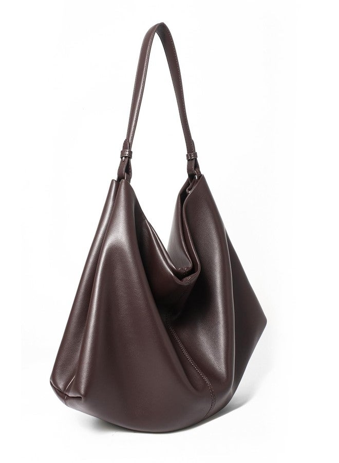 Covelin Minimalist Soft Leather Tote Bag - Adjustable & Detachable Crossbody Strap, Hobo Casual Shoulder Purse for Everyday Work Chocolate - Image 5