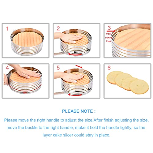 Oranlife Cake Leveler Slicer, Adjustable Round Cake Rings, Cake cutter, 7 Layer Stainless Steel Cake Slicing Accessories, 9.8-12.2 inch - Image 3