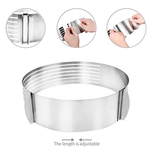 Oranlife Cake Leveler Slicer, Adjustable Round Cake Rings, Cake cutter, 7 Layer Stainless Steel Cake Slicing Accessories, 9.8-12.2 inch - Image 2