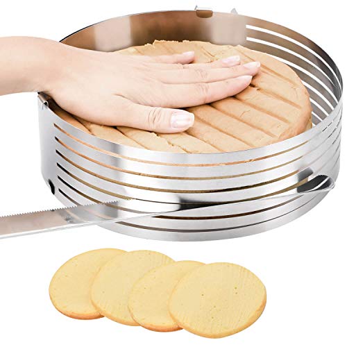 Oranlife Cake Leveler Slicer, Adjustable Round Cake Rings, Cake cutter, 7 Layer Stainless Steel Cake Slicing Accessories, 9.8-12.2 inch - Image 1