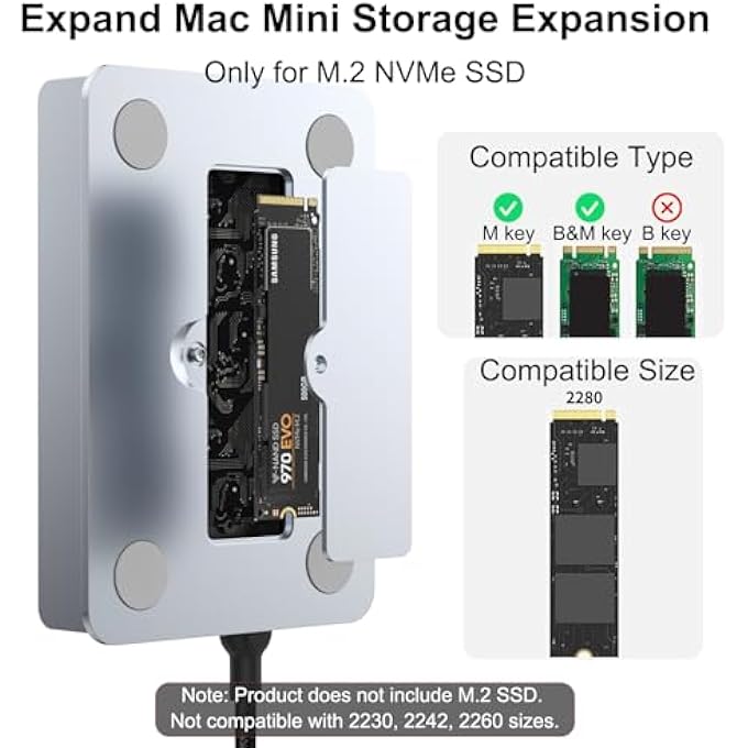 rayihni MAC MINI M4 DOCK & STAND WITH 4K60HZ HDMI AND DISPLAYPORT, M.2 NVME SSD ENCLOSURE, 4 USB-A PORTS, SD/TF CARD READER 9 IN 1 HUB FOR MAC MINI M4/M4 PRO - SILVER - Image 3