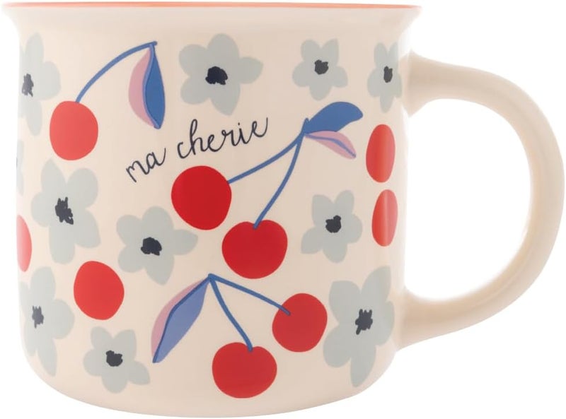 Karma 14 oz New Bone China Camp Mug  Cute Coffee and Tea Mug  New Bone China Coffee Mugs for Women and Men Cherry - Image 1