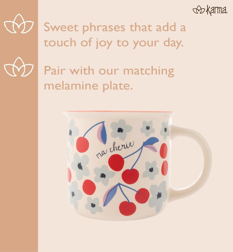 Karma 14 oz New Bone China Camp Mug  Cute Coffee and Tea Mug  New Bone China Coffee Mugs for Women and Men Cherry - Image 4