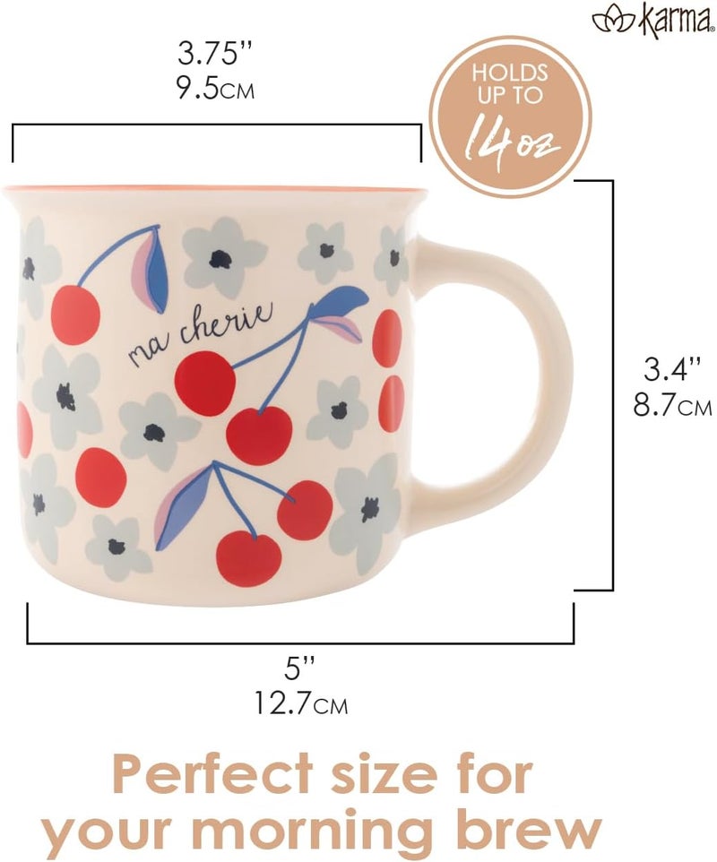 Karma 14 oz New Bone China Camp Mug  Cute Coffee and Tea Mug  New Bone China Coffee Mugs for Women and Men Cherry - Image 3
