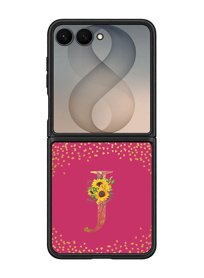 Stylizedd Rugged Case for Samsung Galaxy Z Flip8- Slim Fit Hybrid Rubber Cover Sunflower Monogram - J (Deep Pink)