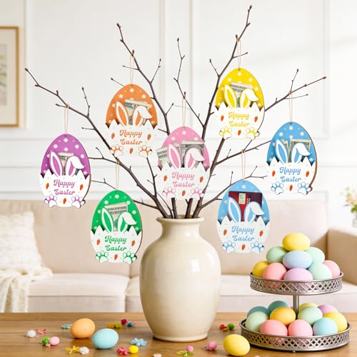 MUOUAKATE 6Pcs Easter Bunny Money Holder for Cash, Easter Basket Stuffers Gifts Card Holder with Egg Bunny Table Decorations Hanging Ornaments, Spring Wooden Cash Sleeves Gift Tags for Boy, Girl, Teens - Image 5
