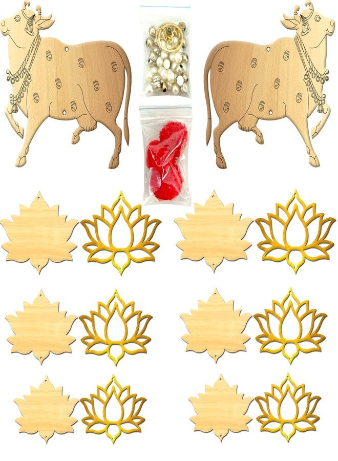 PD Craftozone Pichwai Painting Pine MDF Cutouts,Art and Craft kit for Adults,Lotus Cutouts, MDF Cutouts for Art and Craft.Diwali Decor,Wall Hanging Decor (with Golden Lotus),Engineered Wood - Image 1