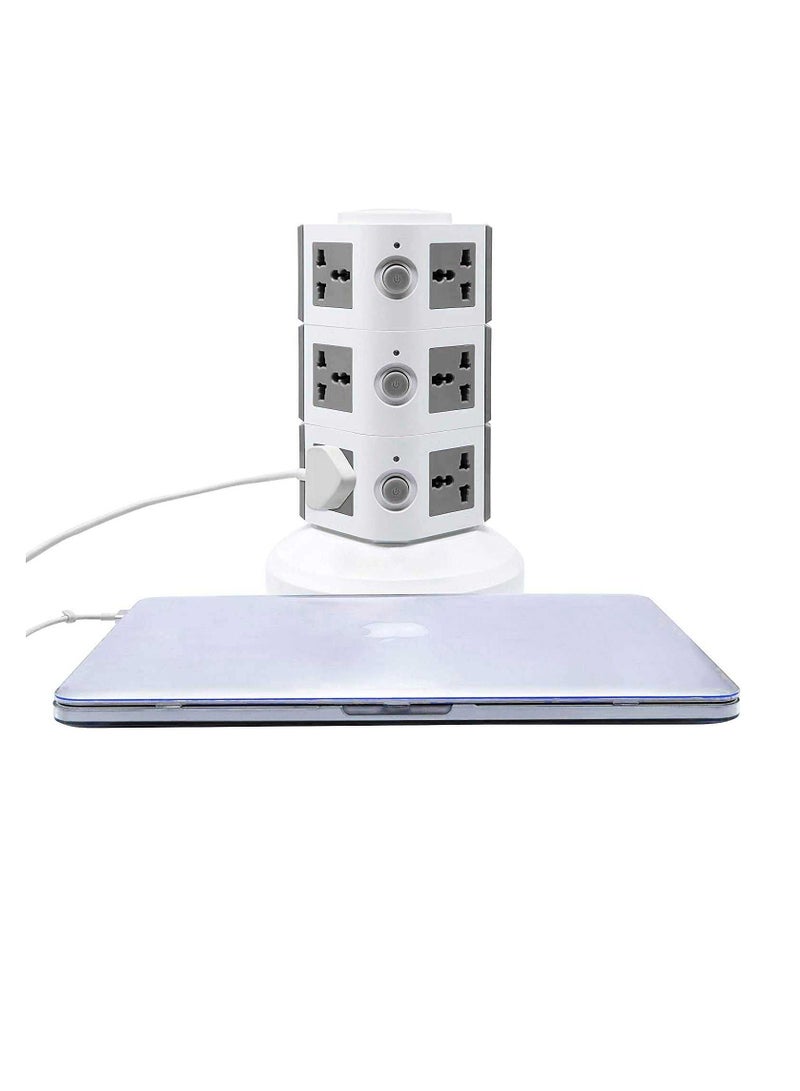 Mulugeta, 3 Layer Multi Power Plug Socket with USB Port, White  - Image 4