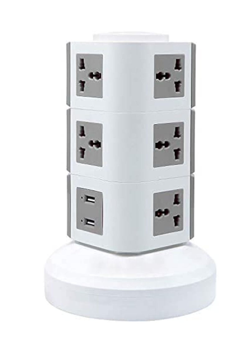 Mulugeta, 3 Layer Multi Power Plug Socket with USB Port, White  - Image 3