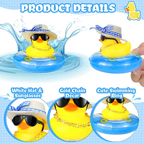 Honoson Summer Rubber Duck Mini Yellow Duck Bath Toys Duckies Car Dashboard Decorations with Mini Sun Hat Swim Ring Necklace and Sunglasses for Bathtub Shower Birthday Swimming 24 Set - Image 5