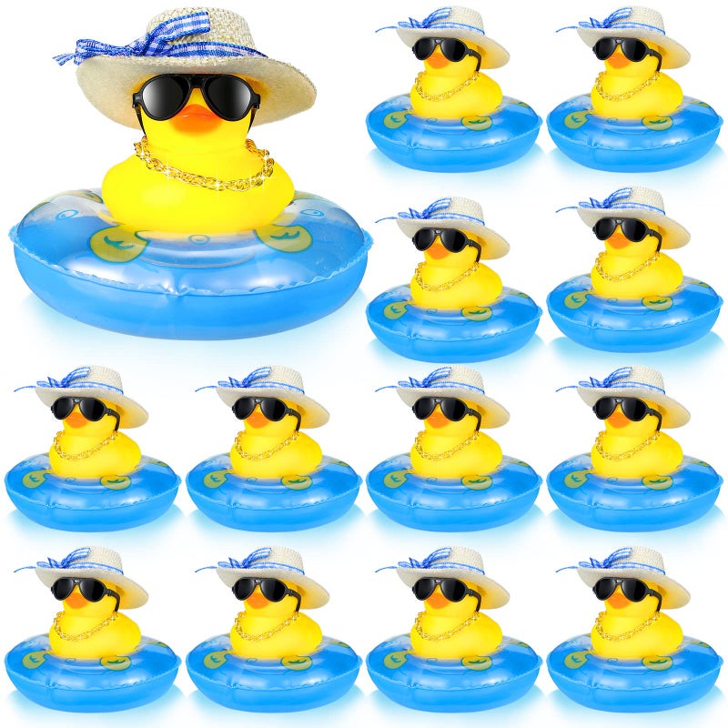 Honoson Summer Rubber Duck Mini Yellow Duck Bath Toys Duckies Car Dashboard Decorations with Mini Sun Hat Swim Ring Necklace and Sunglasses for Bathtub Shower Birthday Swimming 24 Set - Image 3