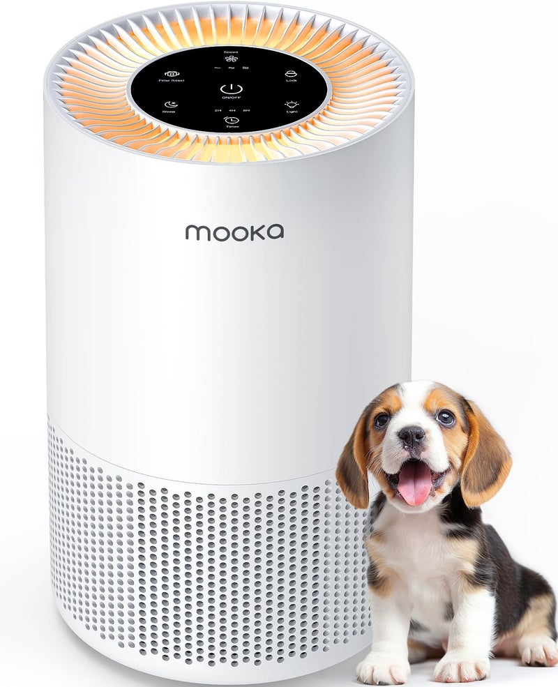 Mooka Air Purifiers for Home Large Rooms up to 1200ftÂ², MOOKA H13 True HEPA Air Purifier for Bedroom Pets with Fragrance Sponge, Timer, Air Filter Cleaner for Smoke, Odor, Dander, Pollen (White) - Image 1