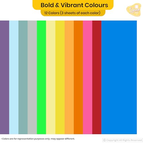 Lakeer A4 Color Paper Pack - 36 Sheets, 12 Vibrant Colors x 3 Sheets Each | 180 GSM | Ideal for Art, Craft, Printing, etc - Image 3