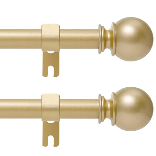Poskena Gold Curtain Rod for Windows 30 to 60 Inch, 2 Pack 5/8 Inch Diameter Adjustable Curtain Rods With Brackets, Heavy Duty Easy to Install, Suitable for Bedrooms and Outdoor - Image 1