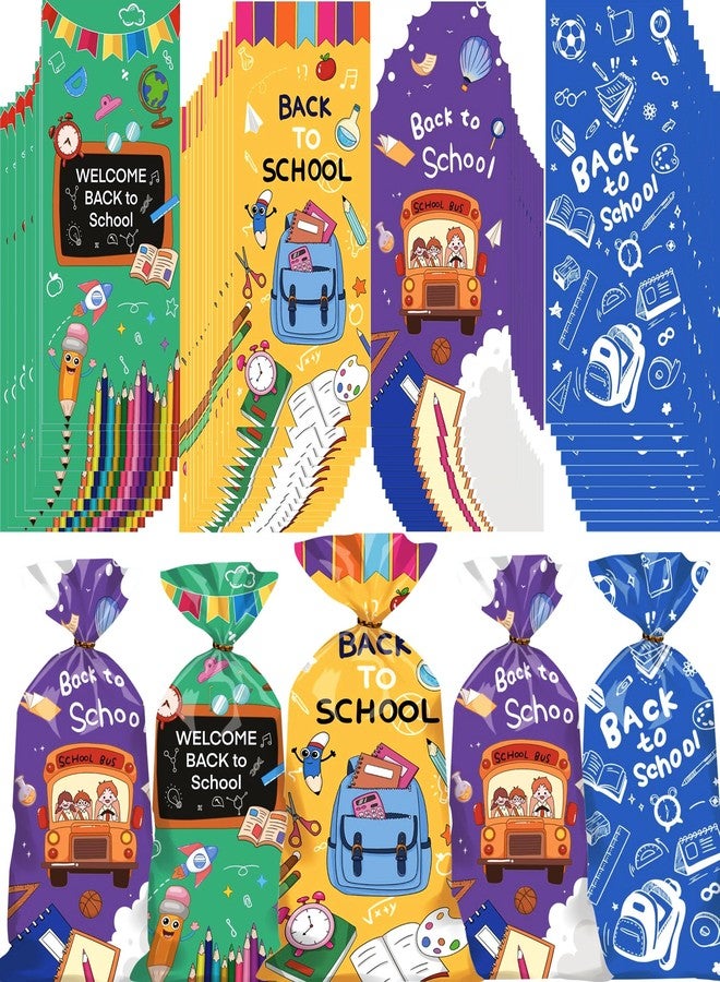 CUUSNNY Back to School Goodie Bags 100 PCS with Gold Twist Ties,Cellophane Candy Treat Bags Gift Goodie Bag for First Day of School Party Favor Supplies - Image 1