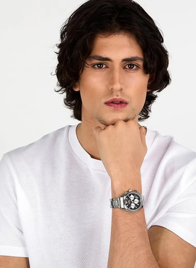 Sector 240 Collection Men's Chronograph Analog Watch - Black Dial, 39mm Metal Case, Silver Stainless Steel Bracelet, Quartz, 50M Water Resistant - R3273640029