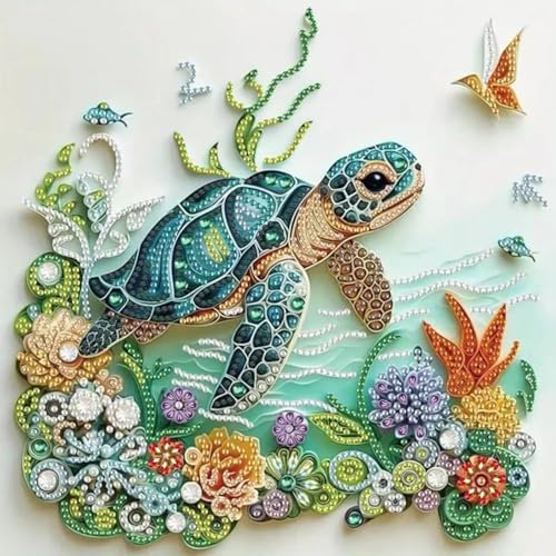 Flavizo Diamond Painting Kit for Adults, Sea Turtle DIY Craft with Drill Rhinestones Canvas, Creative Diamonds Artwork, Handmade Decoration Sparkling Home Wall Display (30cm X 30cm) - Image 1