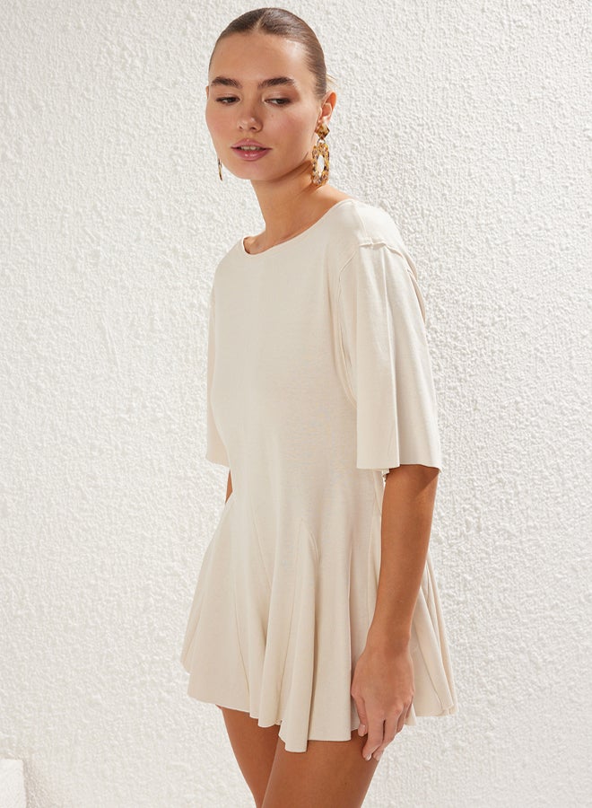 trendyol Beachwear Beige Knit Oversize Flounce Jumpsuit - Image 3