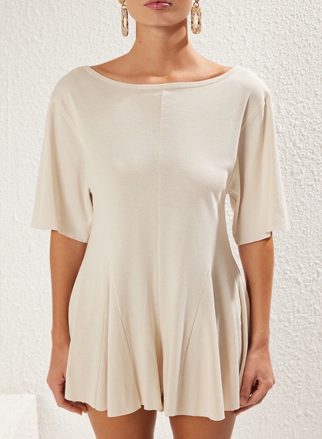 trendyol Beachwear Beige Knit Oversize Flounce Jumpsuit - Image 4