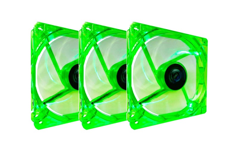 Apevia CF312SL-UGN 120mm 4pin Molex + 3pin Motherboard Silent Green LED Case Fan (3-pk) - Image 1