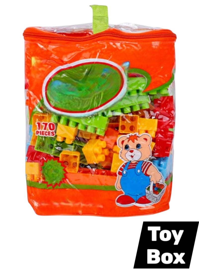 Toy Box 170-Piece Colorful Durable Sturdy Building Blocks Set With Tote Bags 3+ Years  - Image 1