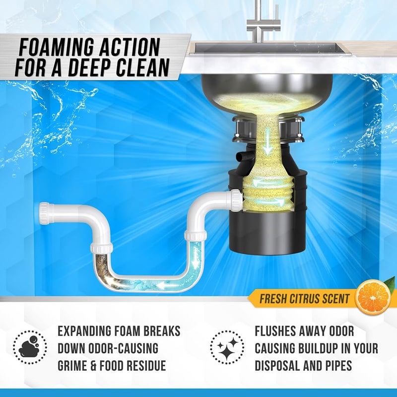 Active Garbage Disposal Cleaner Deodorizer Tablets - 24 Pack, New Powerful XL Foaming Tablet - Fresh Citrus Foam Sink Garburator Disposer Freshener, Natural Kitchen Drain Cleaning Care - 1 Year Supply - Image 5