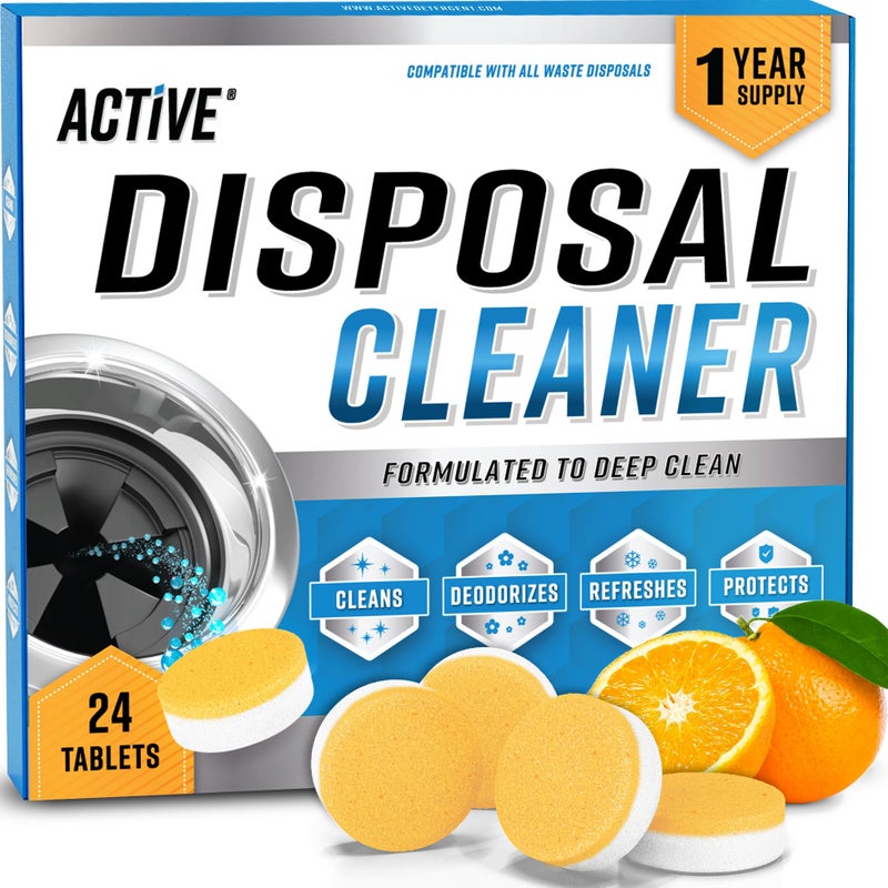 Active Garbage Disposal Cleaner Deodorizer Tablets - 24 Pack, New Powerful XL Foaming Tablet - Fresh Citrus Foam Sink Garburator Disposer Freshener, Natural Kitchen Drain Cleaning Care - 1 Year Supply - Image 1