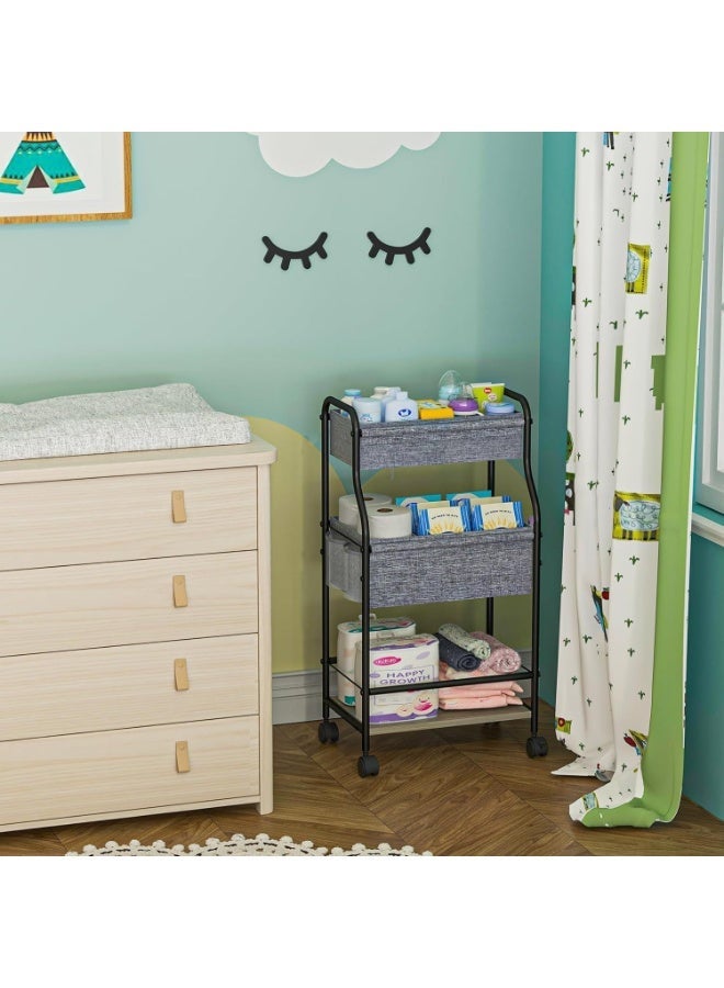 أوبتيا منظم وحامل تخزين لحفاضات الأطفال، عربة متحركة بثلاثة طوابق مع فواصل وأدراج، منظم تخزين لمنتجات الأطفال، رف تخزين منزلي، عربة متحركة متعددة الاستخدامات، منظم ملابس للأطفال مع عجلات متحركة لحضانة الأطفال مع 4+2 فواصل، عربة متحركة ذات سعة كبيرة للمطبخ والحمام والمكتب - Image 2
