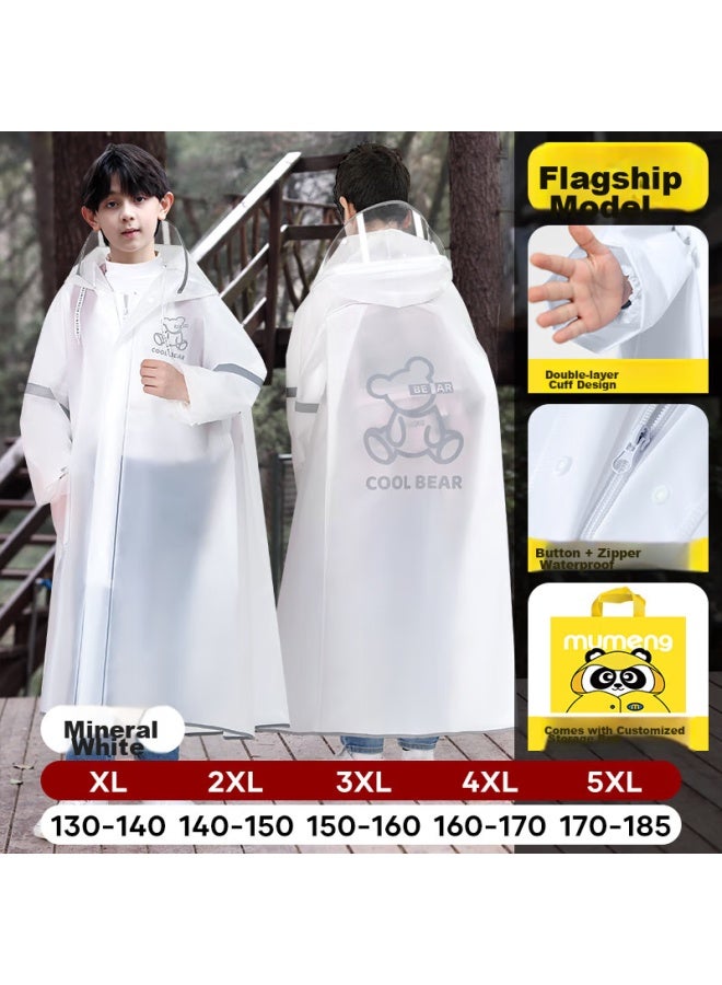 Moremerry Children's Raincoat For Boys And Girls, Students' School Backpack Rain Poncho With Cartoon Design, Matte White Thickened Version 3XL