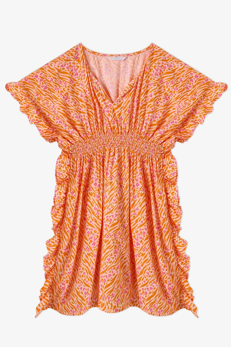 Penti PENTI Girls' Safari Leopard Print Pom-Pom Kaftan