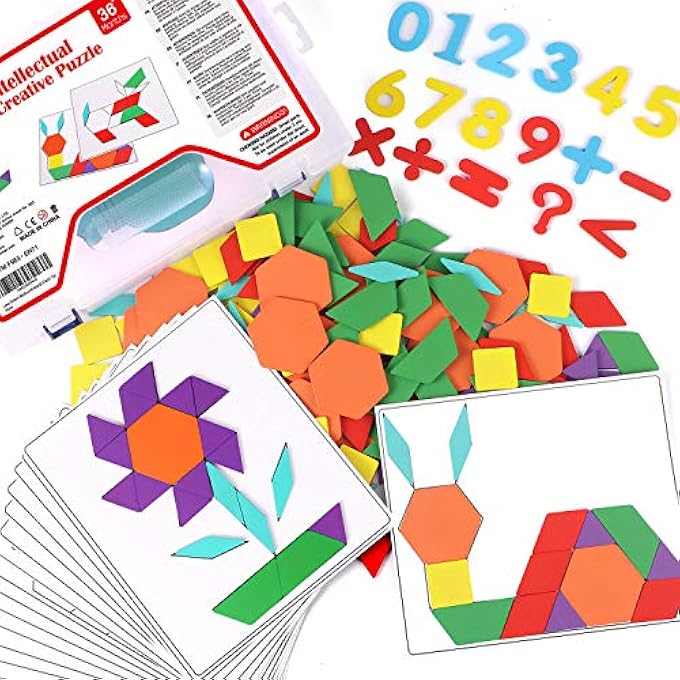 203 PCS PATTERN BLOCKS SET ACTIVITY CARDS WOODEN GEOMETRIC SHAPE PUZZLES TANGRAMS SET EDUCATIONAL TOYS FOR KIDS - Image 1