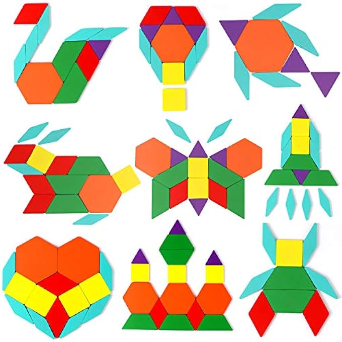 203 PCS PATTERN BLOCKS SET ACTIVITY CARDS WOODEN GEOMETRIC SHAPE PUZZLES TANGRAMS SET EDUCATIONAL TOYS FOR KIDS - Image 4