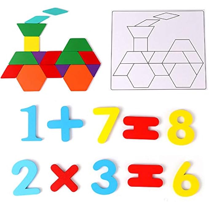 203 PCS PATTERN BLOCKS SET ACTIVITY CARDS WOODEN GEOMETRIC SHAPE PUZZLES TANGRAMS SET EDUCATIONAL TOYS FOR KIDS - Image 5