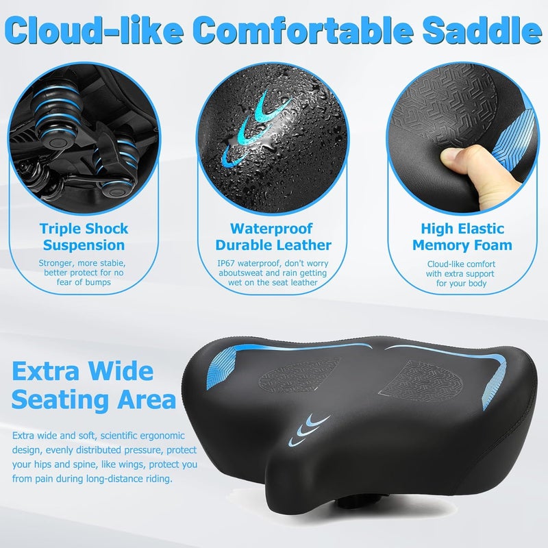CDYWD Oversized Bike Seat for Men & Women - Extra Wide Bicycle Seat Cushion with Comfortable Wing Padding - Image 3
