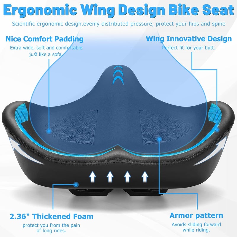 CDYWD Oversized Bike Seat for Men & Women - Extra Wide Bicycle Seat Cushion with Comfortable Wing Padding - Image 4