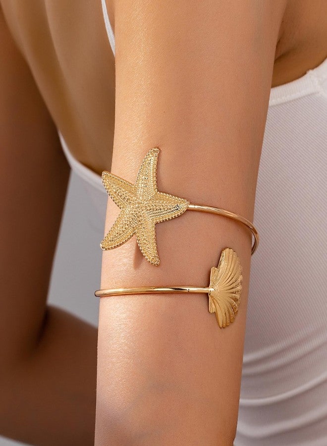 Frodete Gold Arm Cuff for Women Starfish Arm Cuff Adjustable Arms Bracelet Shell Beach Jewelry Summer Vacation Accessory - Image 3